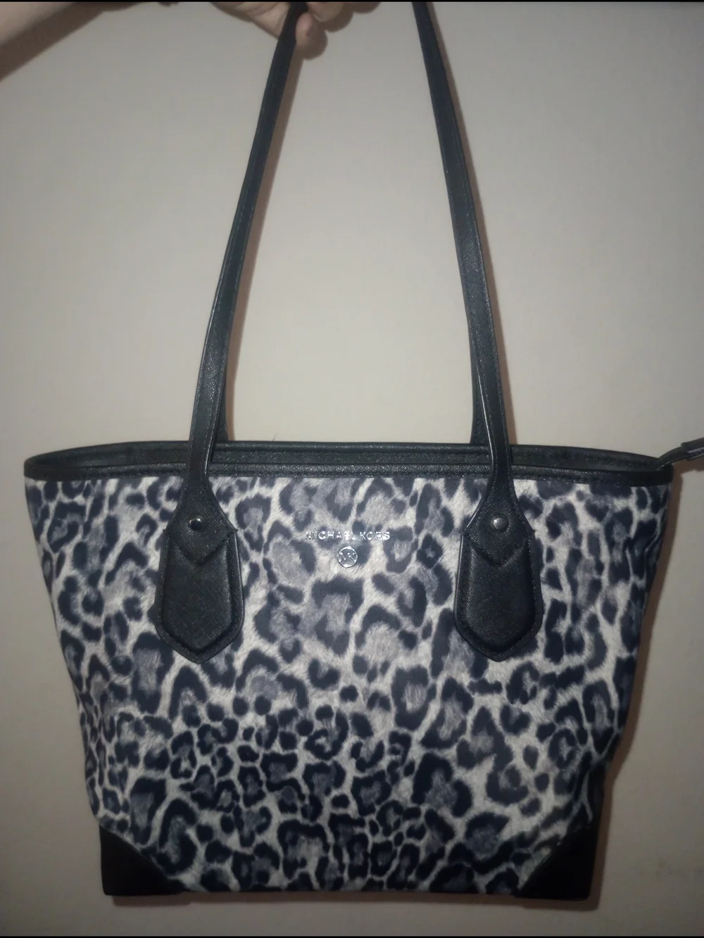 Michael Kors Nylon Black & Gray Leopard-Print Tote Bag